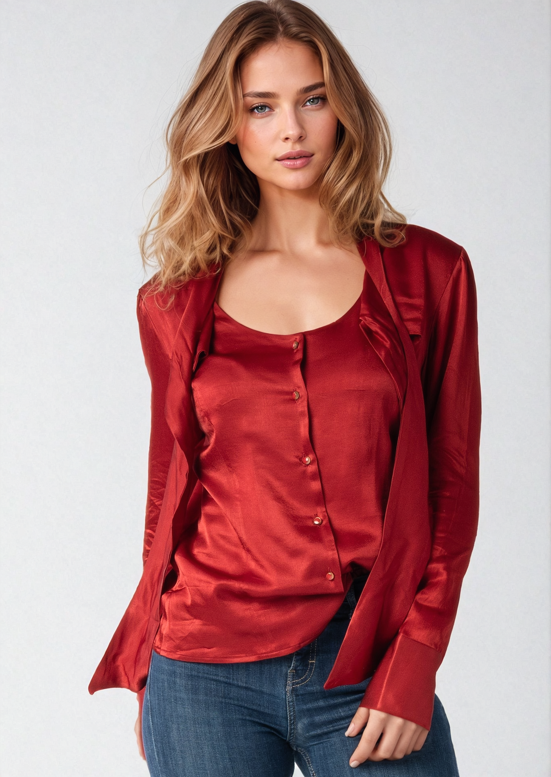 Serena Slim-Fit Silk Blouse with Bow Accent