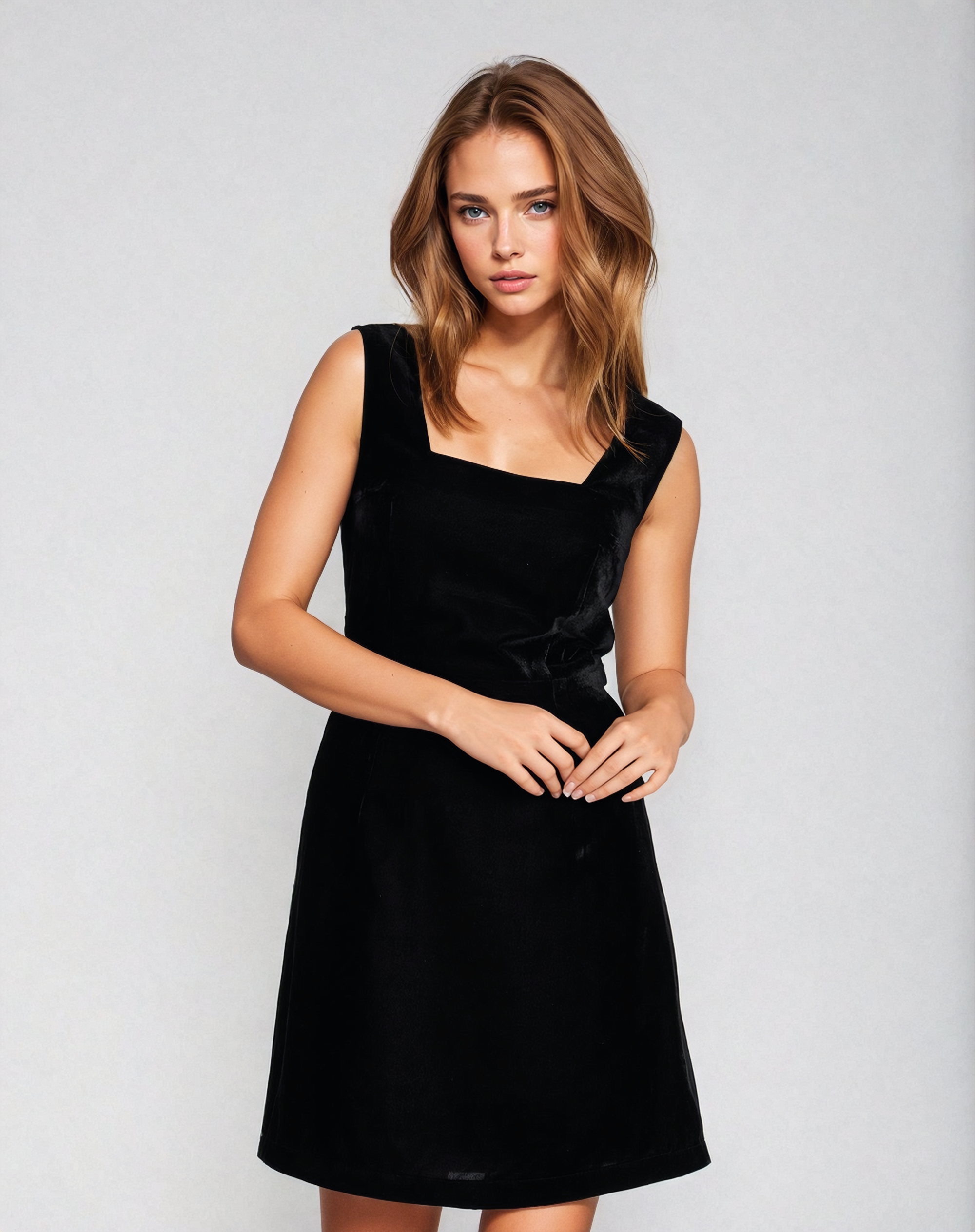 Fitted Waist Velvet Dress with Tailored Bust Darts, Back Zipper, and Elegant Lining