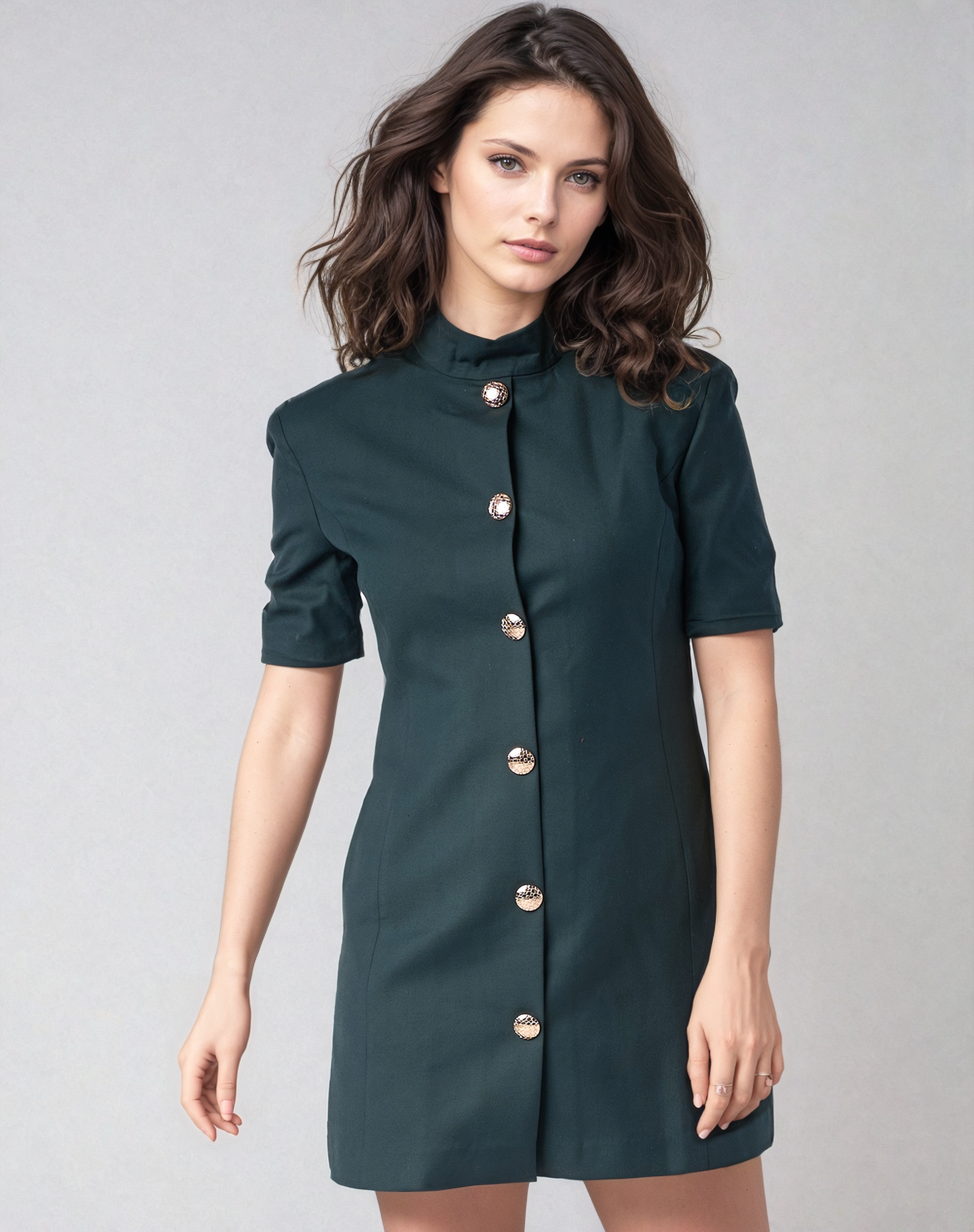 Cara Broad-Shouldered Dress with Elegant Seams and Stylish Details